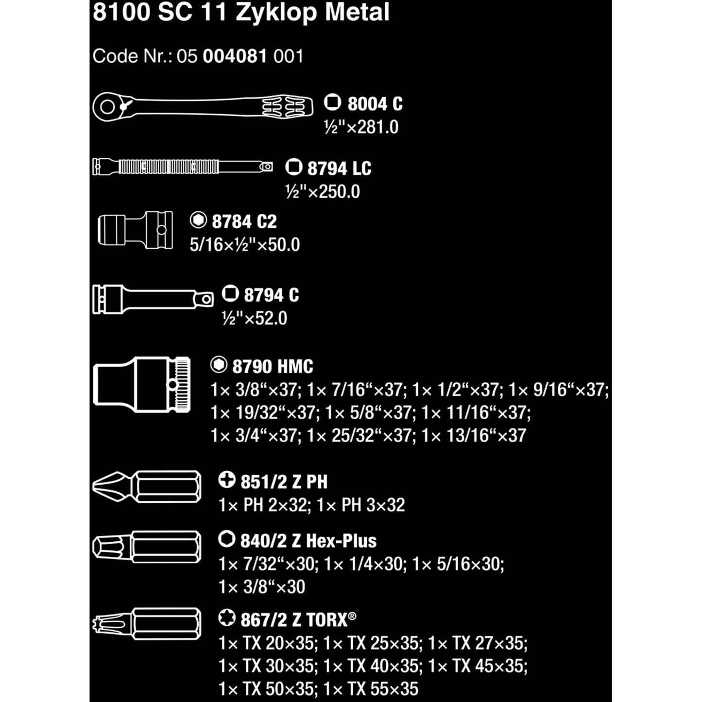 Wera 8100 sc 11 zyklop metalen ratelset gereedschapsset (zwart groen, 28-delig, volledig metalen omschakelbare ratel)