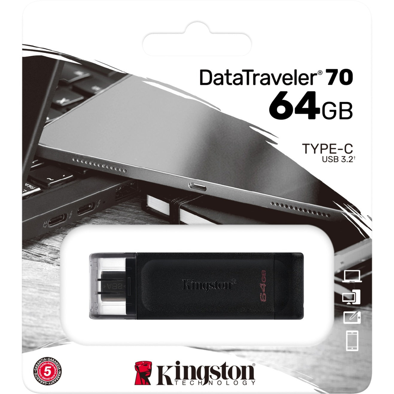 Kingston datatraveler 70 64 gb usb-stick (zwart, dt70 64gb, usb-c 3.2 gen 1)
