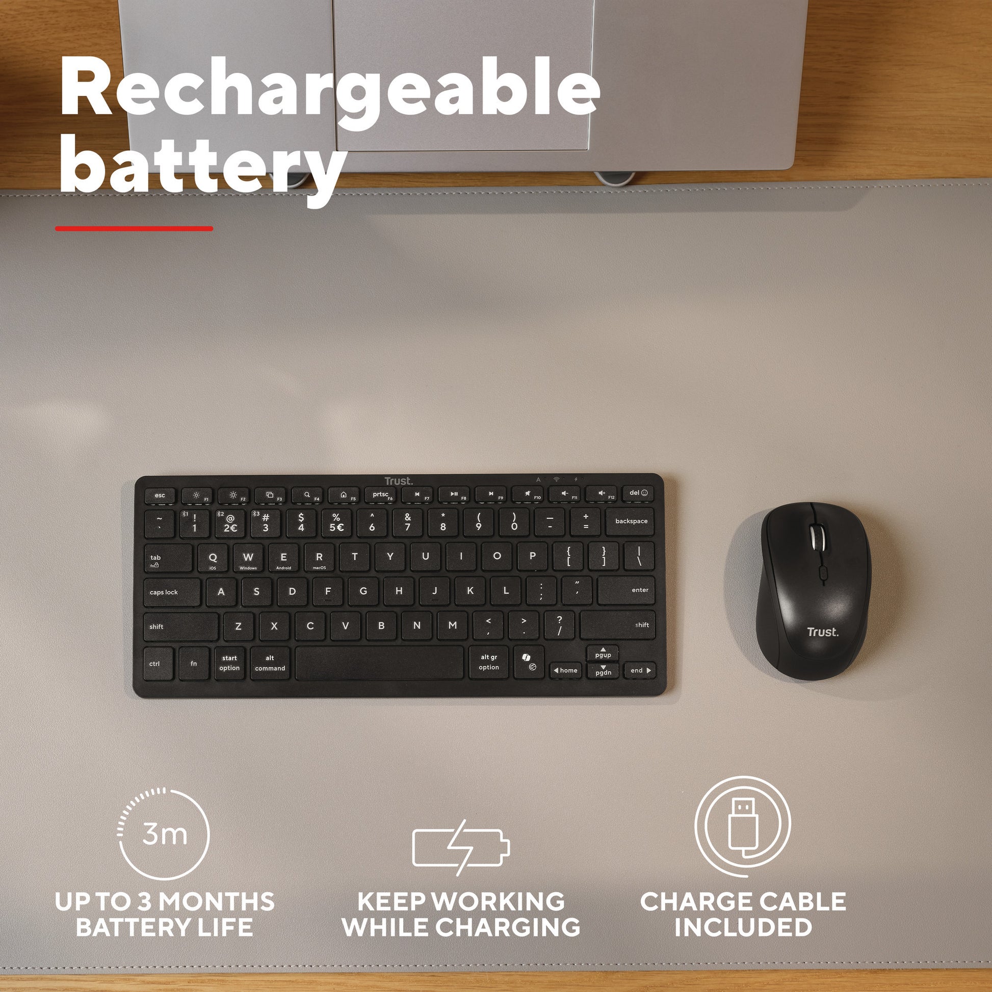 Trust nado ii bluetooth-toetsenbord (zwart, us lay-out (qwerty), scissor switches, 80% (tkl), bluetooth)