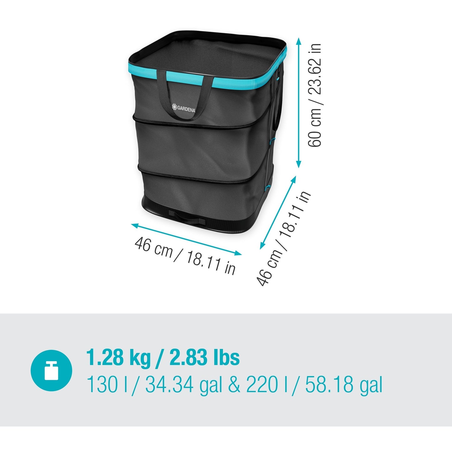 Gardena tuinafvalzak pop-up rechthoekig, maat m (zwart turquoise, tot 130 liter)