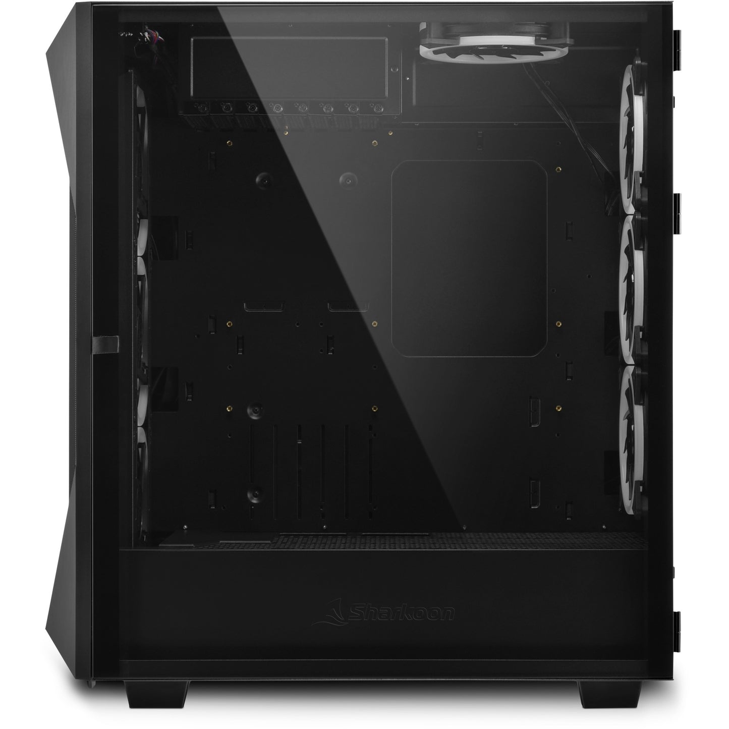 Sharkoon rev300 midi tower behuizing (zwart | 4x usb-a | 1x usb-c | rgb | tempered glass)