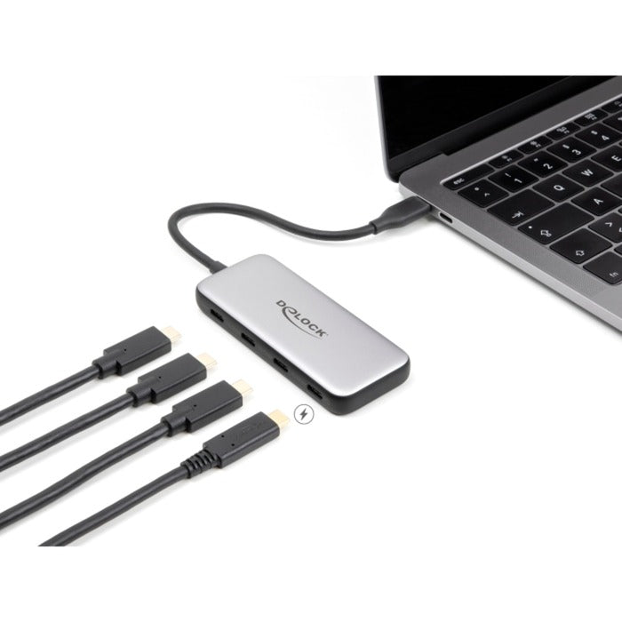 Delock 4-port usb-c + pd 85 watt usb-hub (grijs)