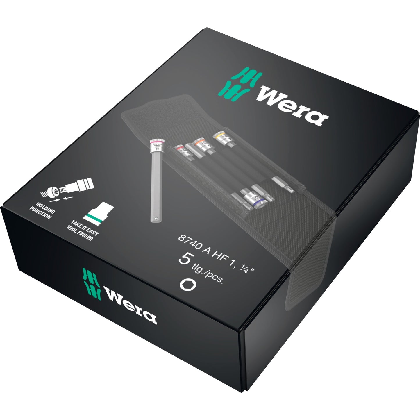 Wera 8740 a hf 1 zyklop bitdoppen set binnenzeskant dopsleutel (zwart zilver, 5-delig, met vasthoudfunctie, 1 4 -aandrijving)