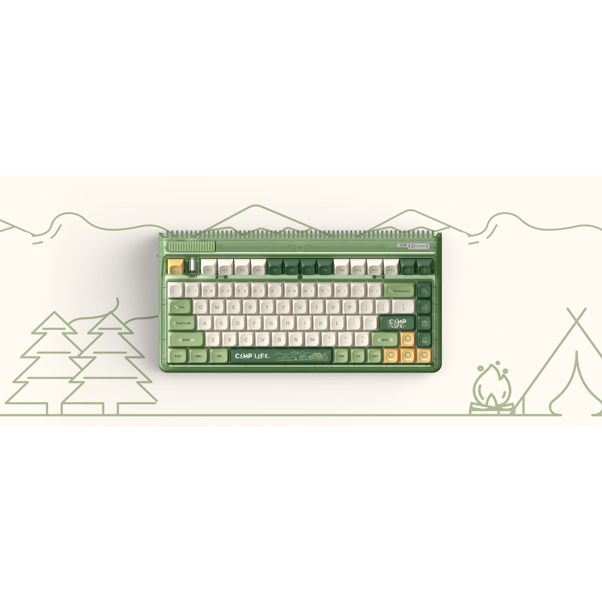Iqunix og80 camping wireless mechanical keyboard (groen, us lay-out (qwerty), cherry mx red, 80% (tkl), rgb leds, hot-swappable, pbt, 2.4ghz | bluetooth 5.1 | usb-c)