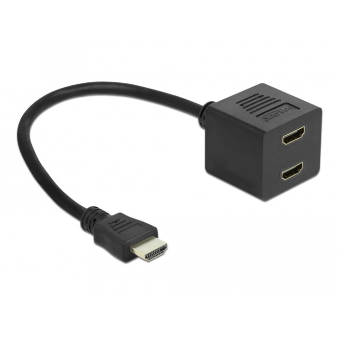 Delock high speed hdmi splitter met ethernet 1x male naar 2x female (zwart)