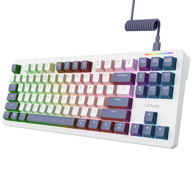Trust gxt 872 xyra mechanisch tkl-gamingtoetsenbord (wit, us lay-out (qwerty), leobog seiya, 80% (tkl), rgb, hot swap)