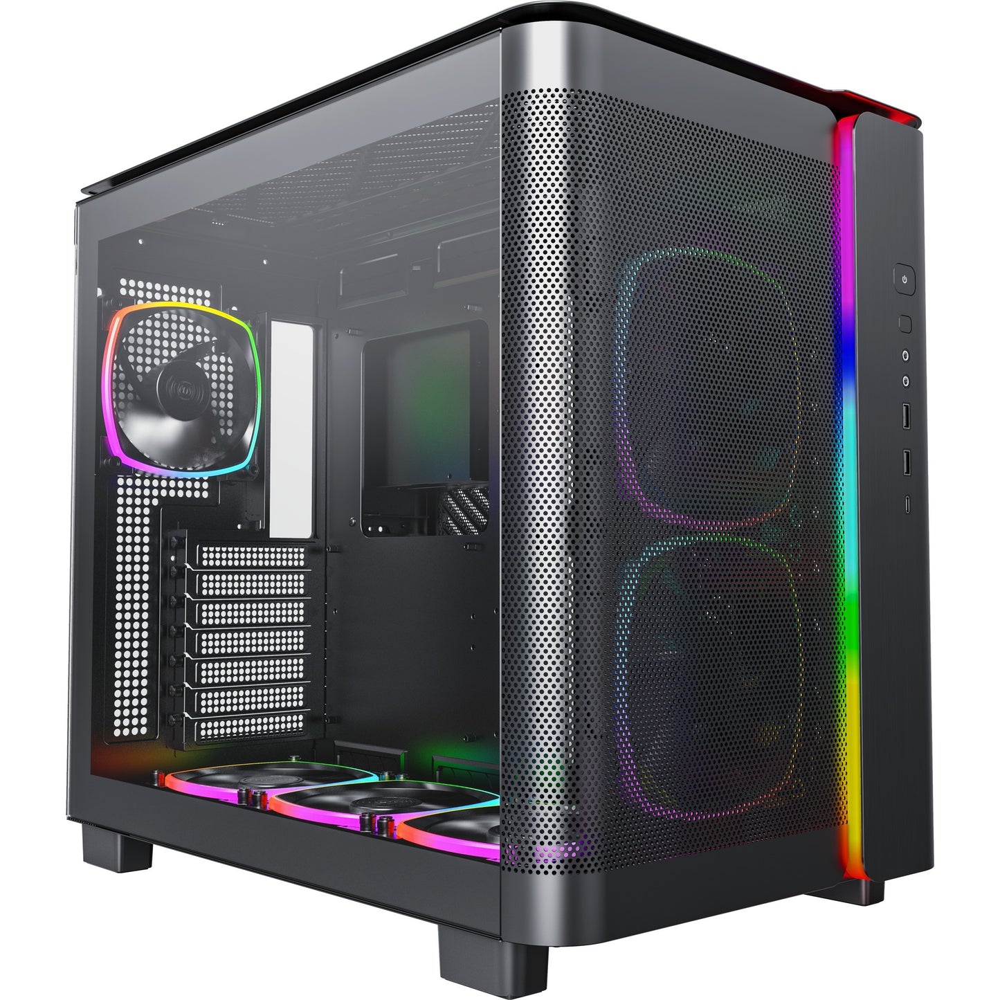 Montech king 95 pro midi tower behuizing (zwart | 2x usb-a | 1x usb-c | rgb | tempered glass)