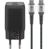 Goobay usb-c snellader nano (65 w) en usb-c textielkabel (zwart, 1 meter)