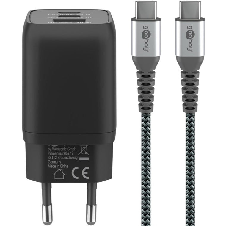 Goobay usb-c snellader nano (65 w) en usb-c textielkabel (zwart, 1 meter)