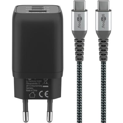 Goobay usb-c snellader nano (65 w) en usb-c textielkabel (zwart, 1 meter)