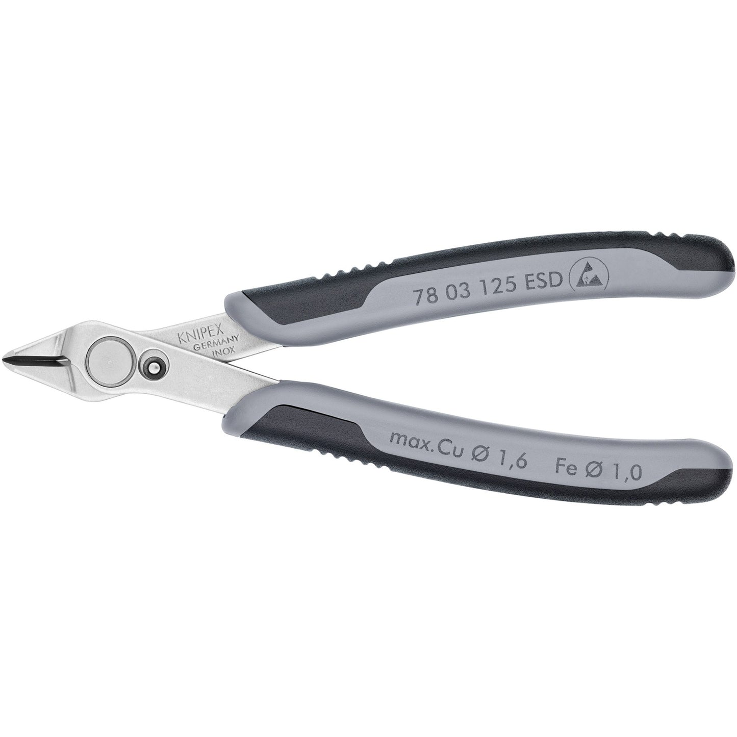 Knipex electronic super knips esd 78 13 125 esd elektronica-tang (grijs)