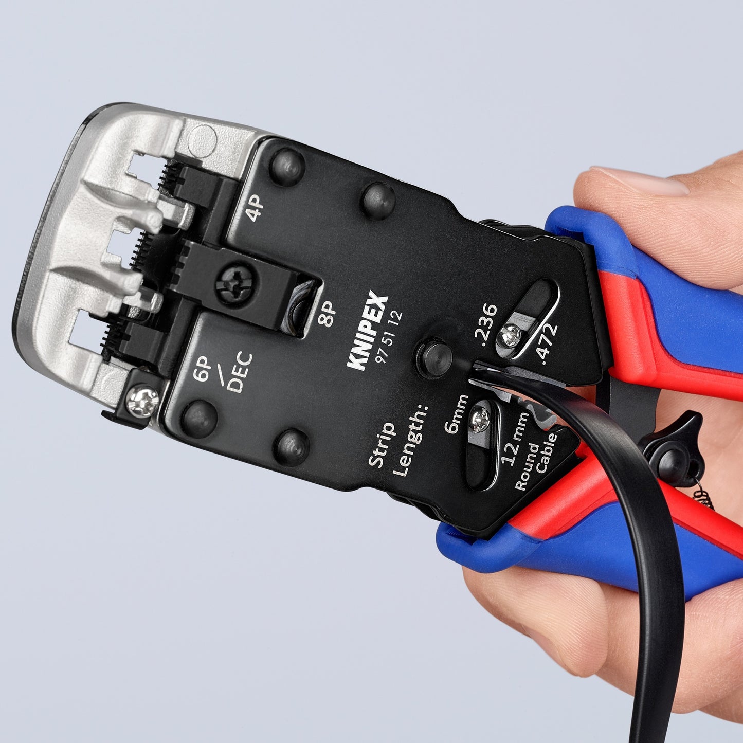 Knipex krimptang 97 51 12 sb (blauw rood, rj-10, rj-11 12 en rj-45)