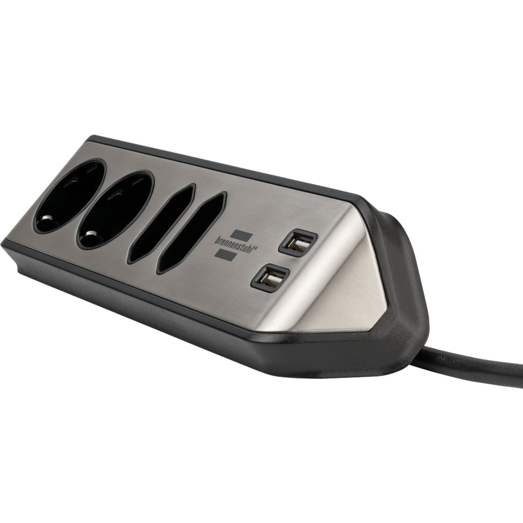 Brennenstuhl ®estilo hoekaansluitdoosstrook met usb laadfunctie 4-weg 2x b eschermend contactdoos 2x euro zilver zwart