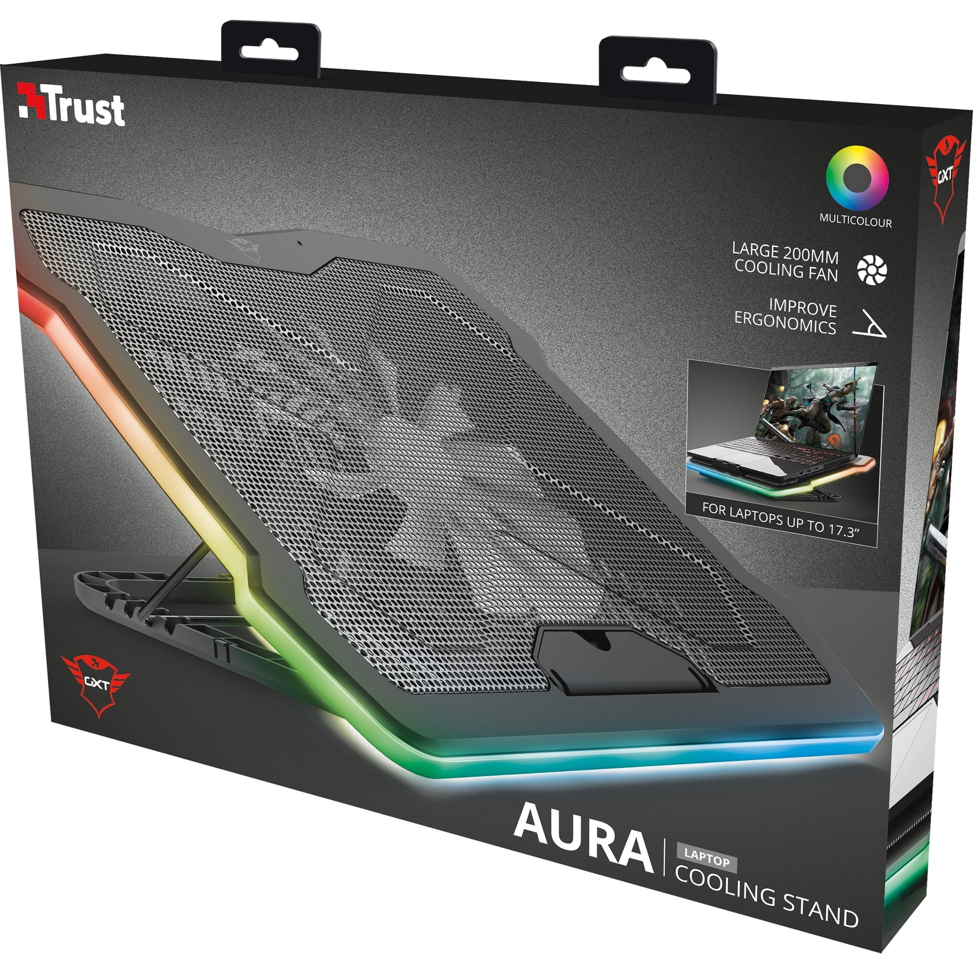 Trust gxt 1126 aura laptopkoeler (zwart, rgb)