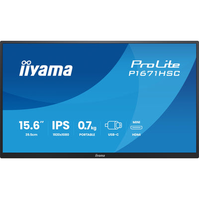 Iiyama prolite p1671hsc-b1 15.6 monitor (zwart (mat), mini-hdmi (type-c), 2x usb-c)