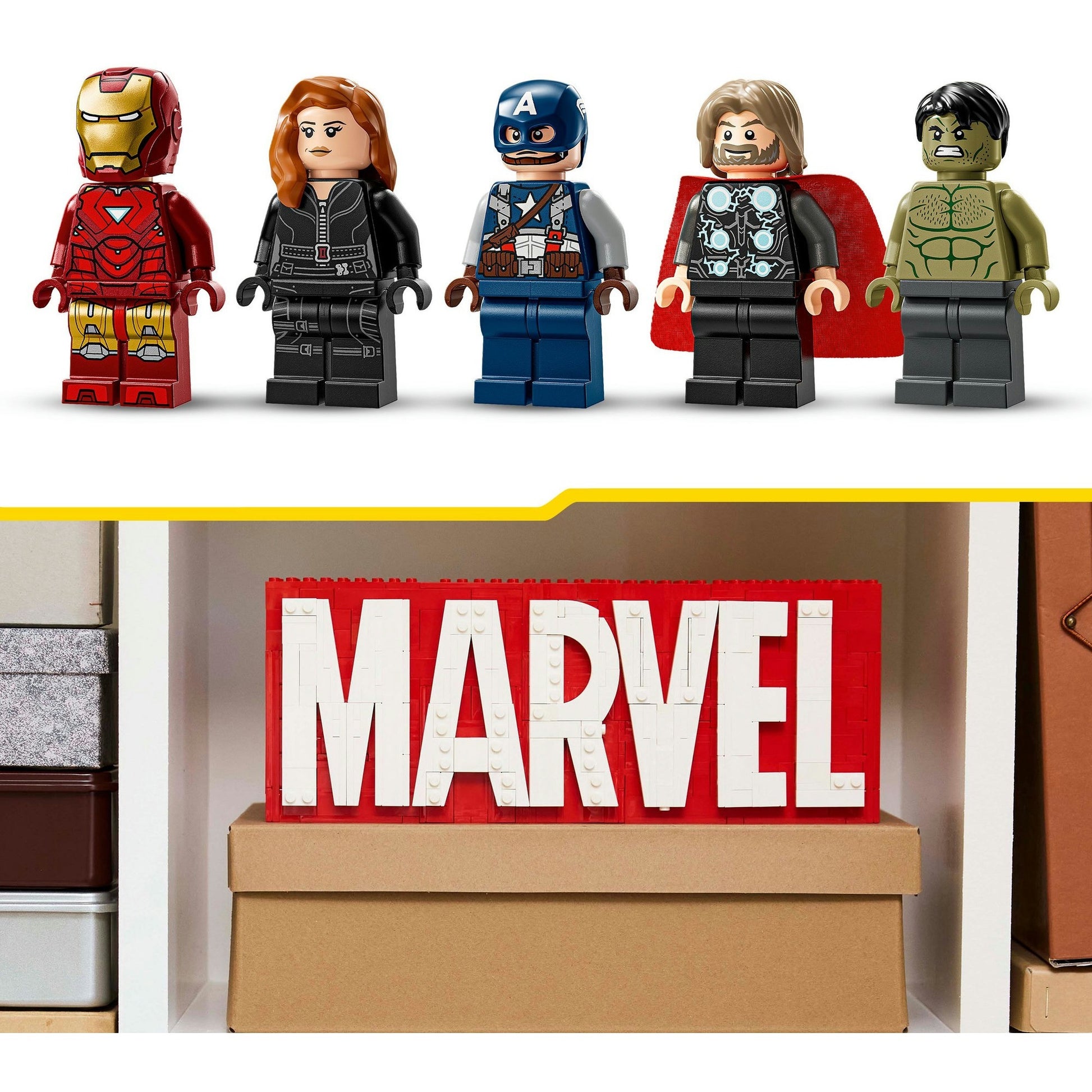 Lego super heroes 76313 marvel logo en minifiguren