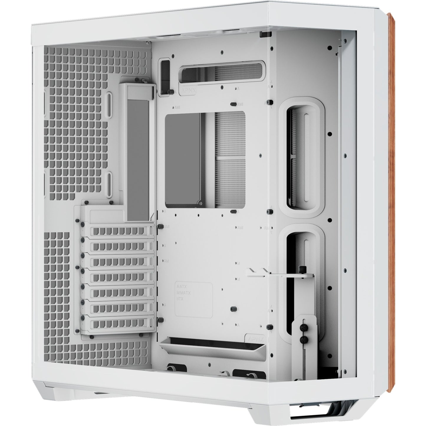 Apnx v1-w-wt-v1 midi tower behuizing (wit houtkleur | 2x usb-a | 1x usb-c | window)