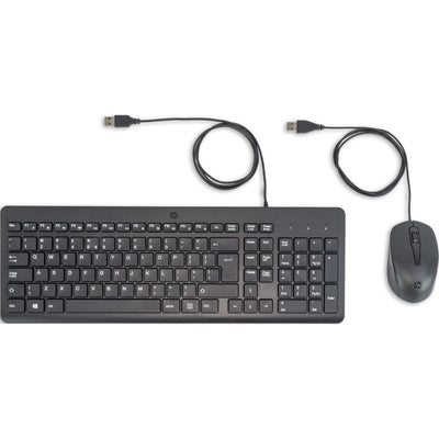 Hp 150 muis en toetsenbord met kabel desktopset (zwart, eu lay-out (qwerty), membraan, 100%, 1600 dpi)