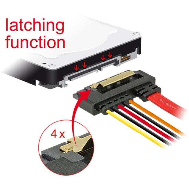 Delock sata 7 pin + molex 4 pin power plug > sata 22 pin haaks adapter (zwart rood)