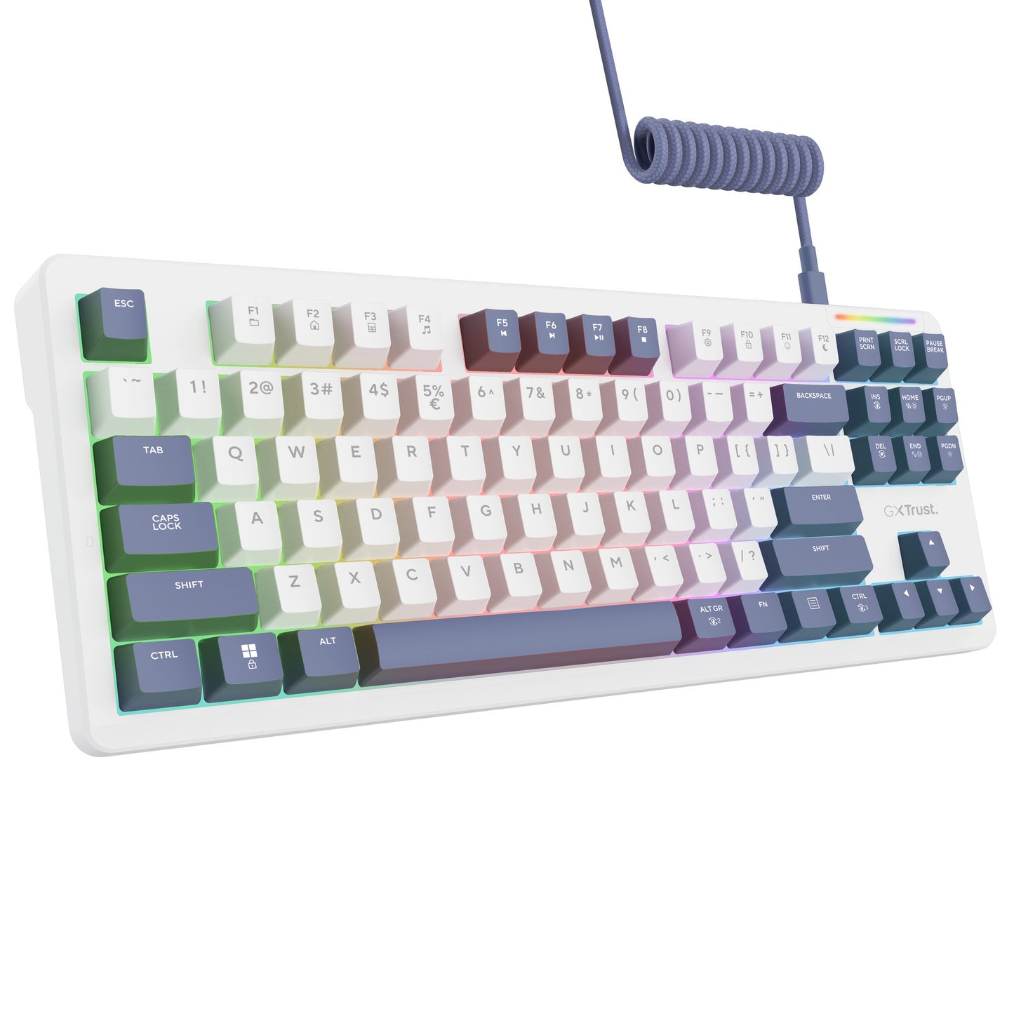 Trust gxt 872 xyra mechanisch tkl-gamingtoetsenbord (wit, us lay-out (qwerty), leobog seiya, 80% (tkl), rgb, hot swap)