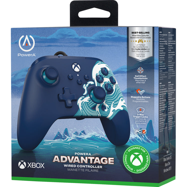 Powera advantage controller met kabel voor de xbox series x|s - watergolf (azuurblauw, xbox series x|s, xbox one, pc)