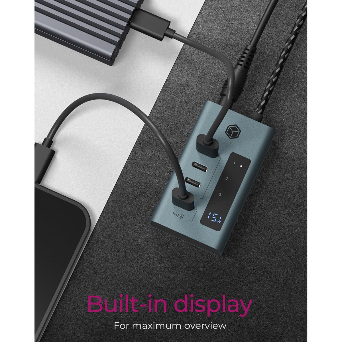 Icy box ib-hub1454-c31 usb-hub (grijs blauwgrijs, 4x usb-c 3.2 (10 gbit s))