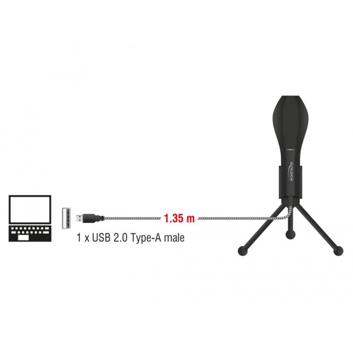 Delock usb condenser microfoon (zwart, met tafel standaard)