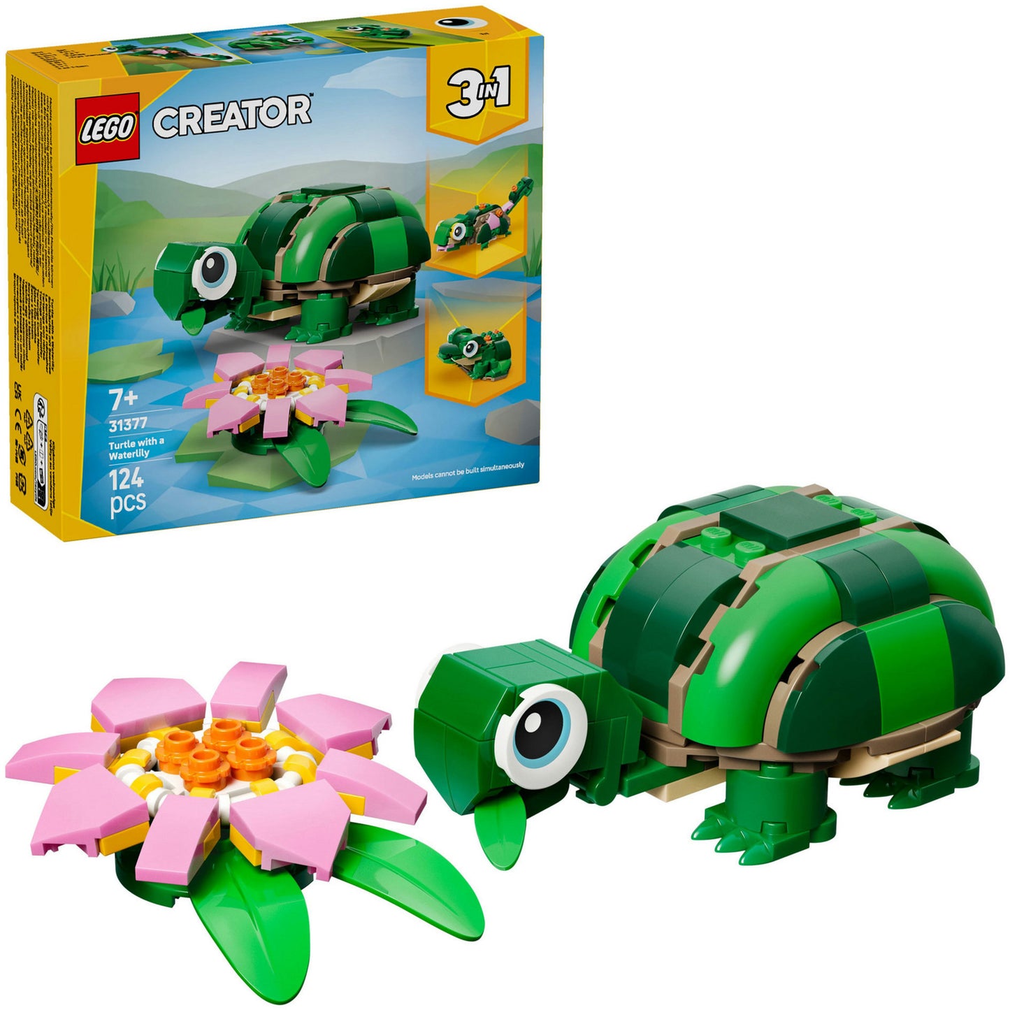 Lego ® creator 3in1 schildpad met waterlelie - speelgoedmodel - bouw om tot kameleon of kikker - 31377