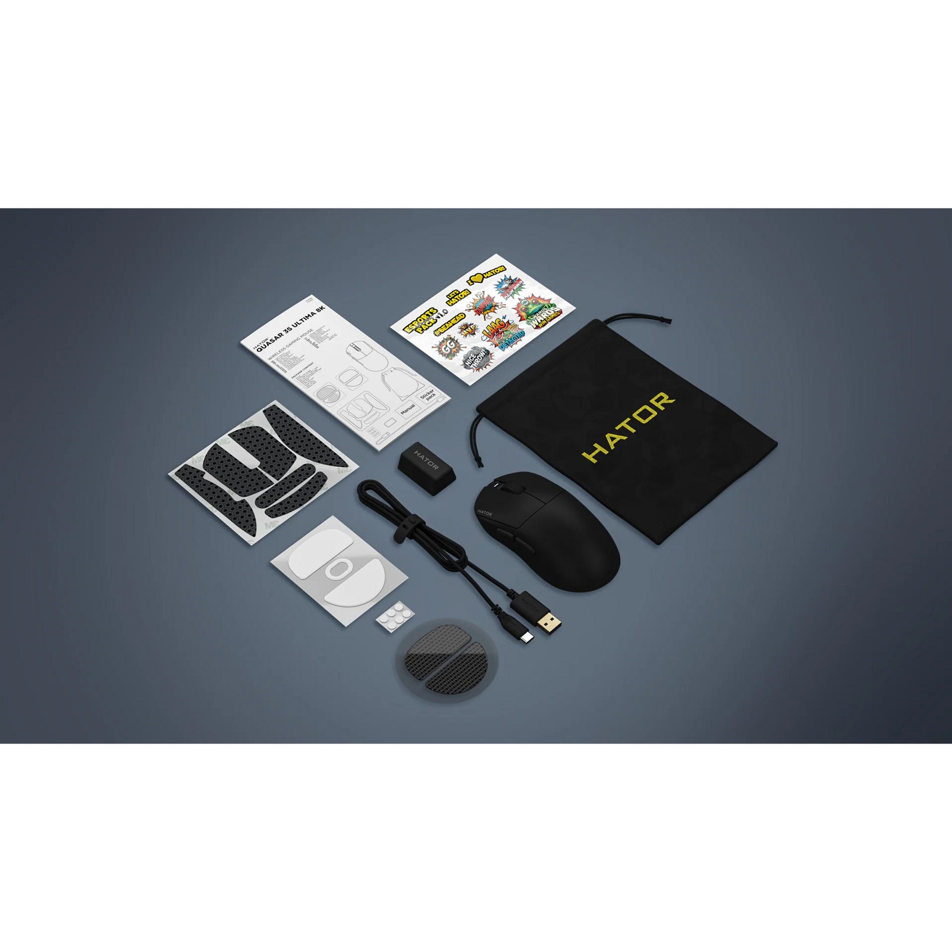 Hator quasar 3s ultima 8k wireless gaming muis (zwart, 30 000 dpi, 2.4 ghz bluetooth usb)