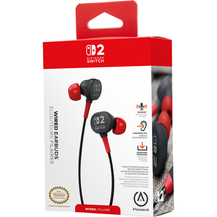 Powera bedrade oordopjes voor nintendo switch 2 in-ear (zwart rood, nintendo switch 2, nintendo switch, nintendo switch - oled model, nintendo switch lite)