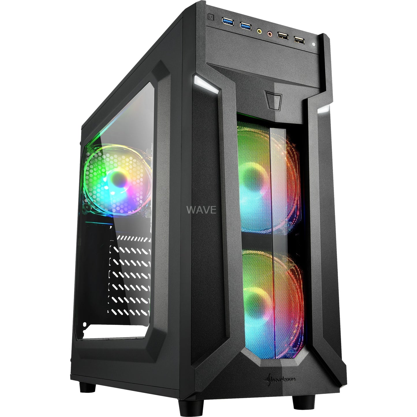 Sharkoon vg6-w rgb midi tower behuizing (zwart | 4x usb-a | rgb | window)