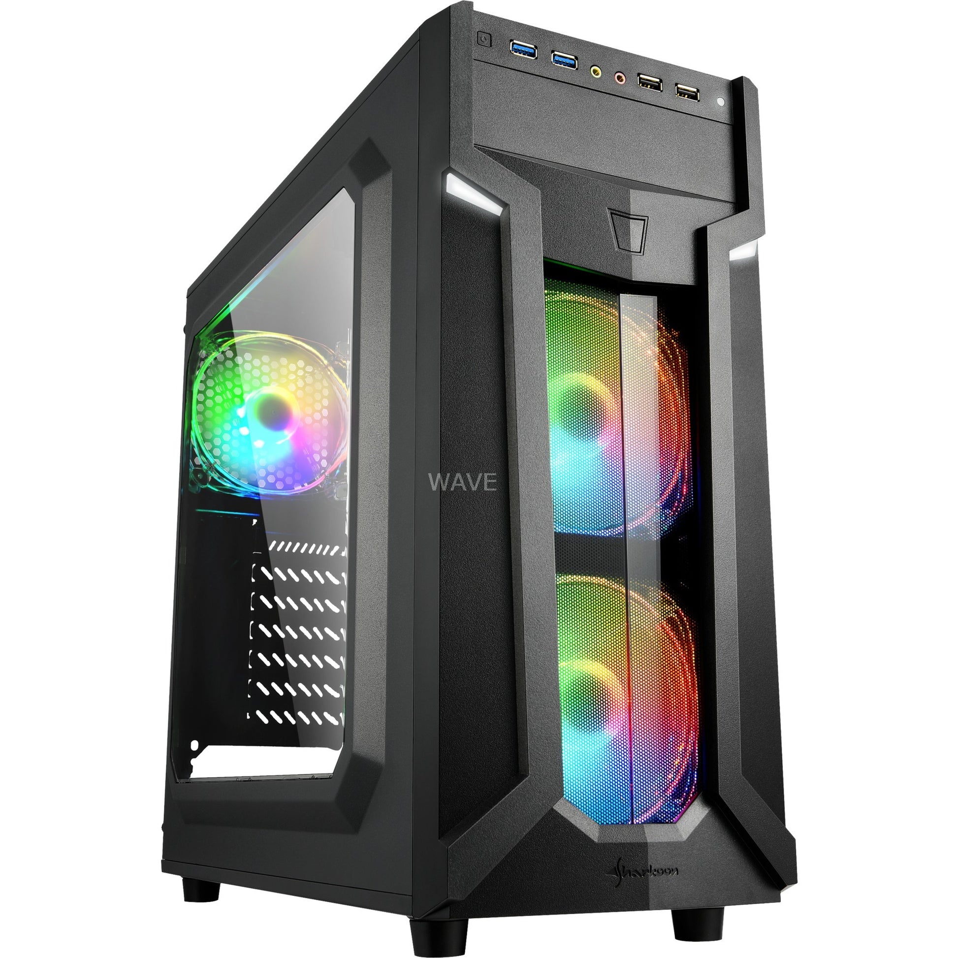 Sharkoon vg6-w rgb midi tower behuizing (zwart | 4x usb-a | rgb | window)