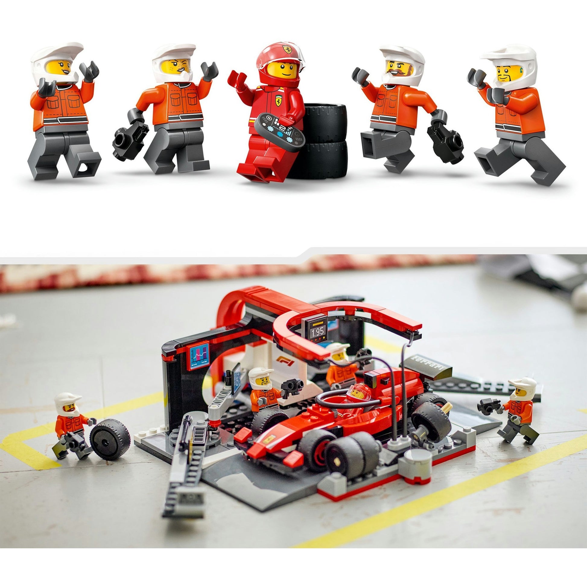 Lego city f1 pitstop en pitcrew met ferrari auto - 60443