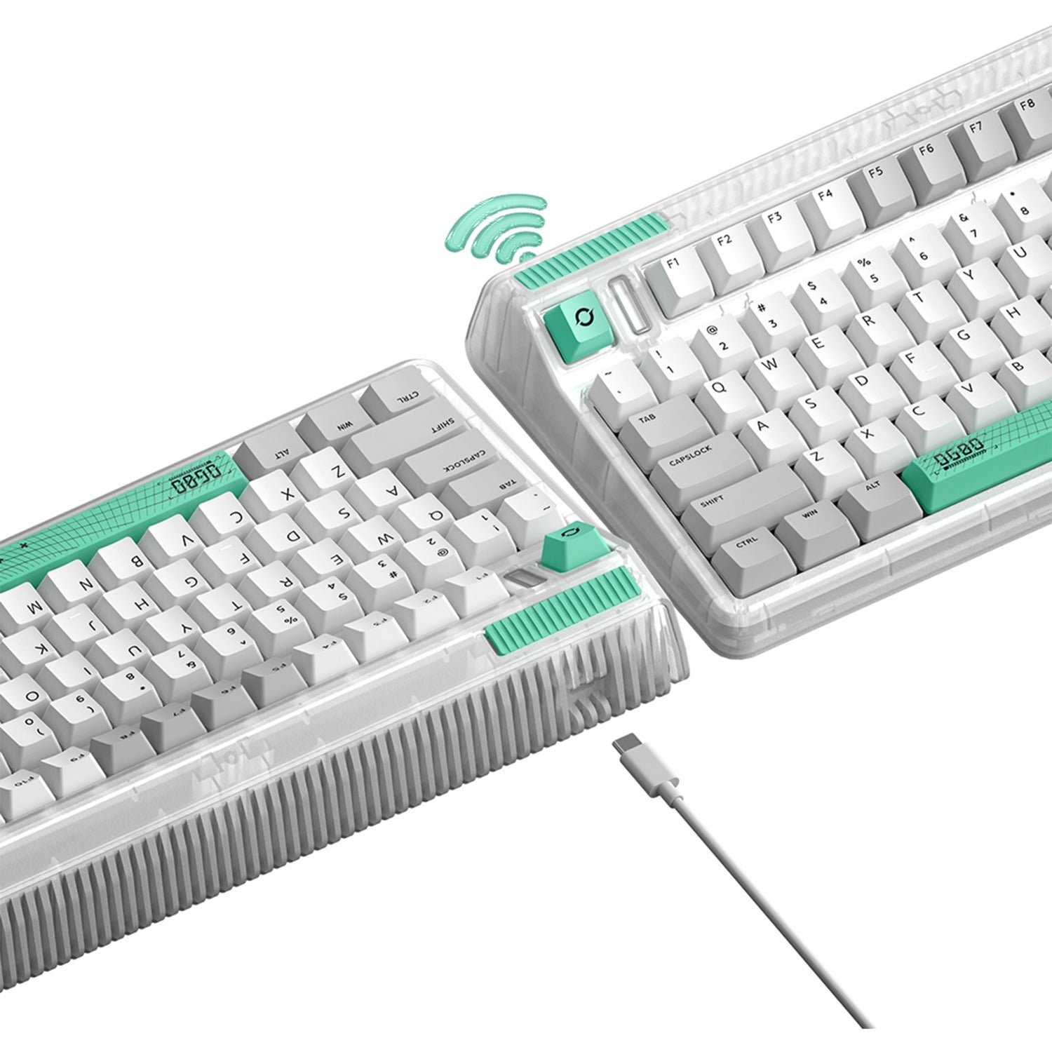 Iqunix og80 wormhole wireless mechanical keyboard (grijs, us lay-out (qwerty), cherry mx red, 80% (tkl), rgb leds, hot-swappable, pbt, 2.4ghz | bluetooth 5.1 | usb-c)