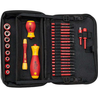 Wiha gereedschapset slimvario electric schroevendraaier (rood geel, 31-delig in functionele tas)