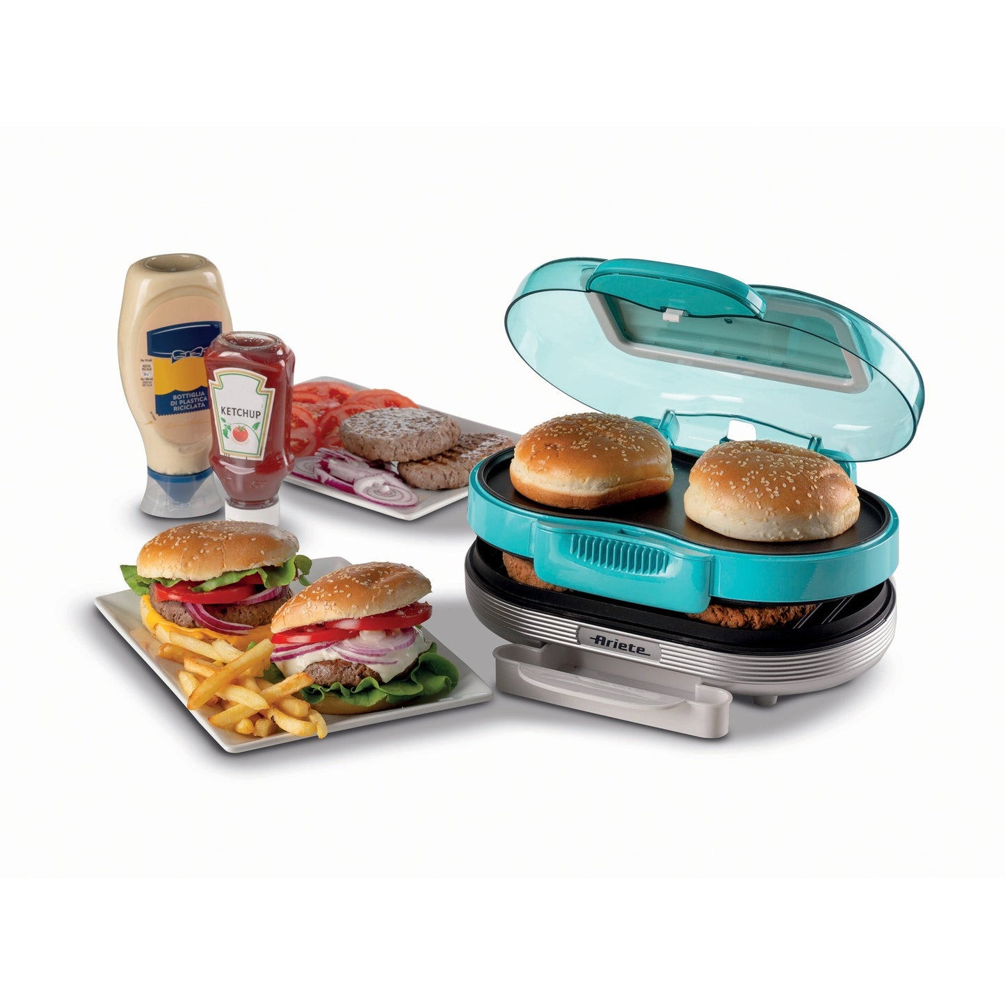 Ariete party time hamburger maker 0205 01 elektrische bakplaat (lichtblauw wit)