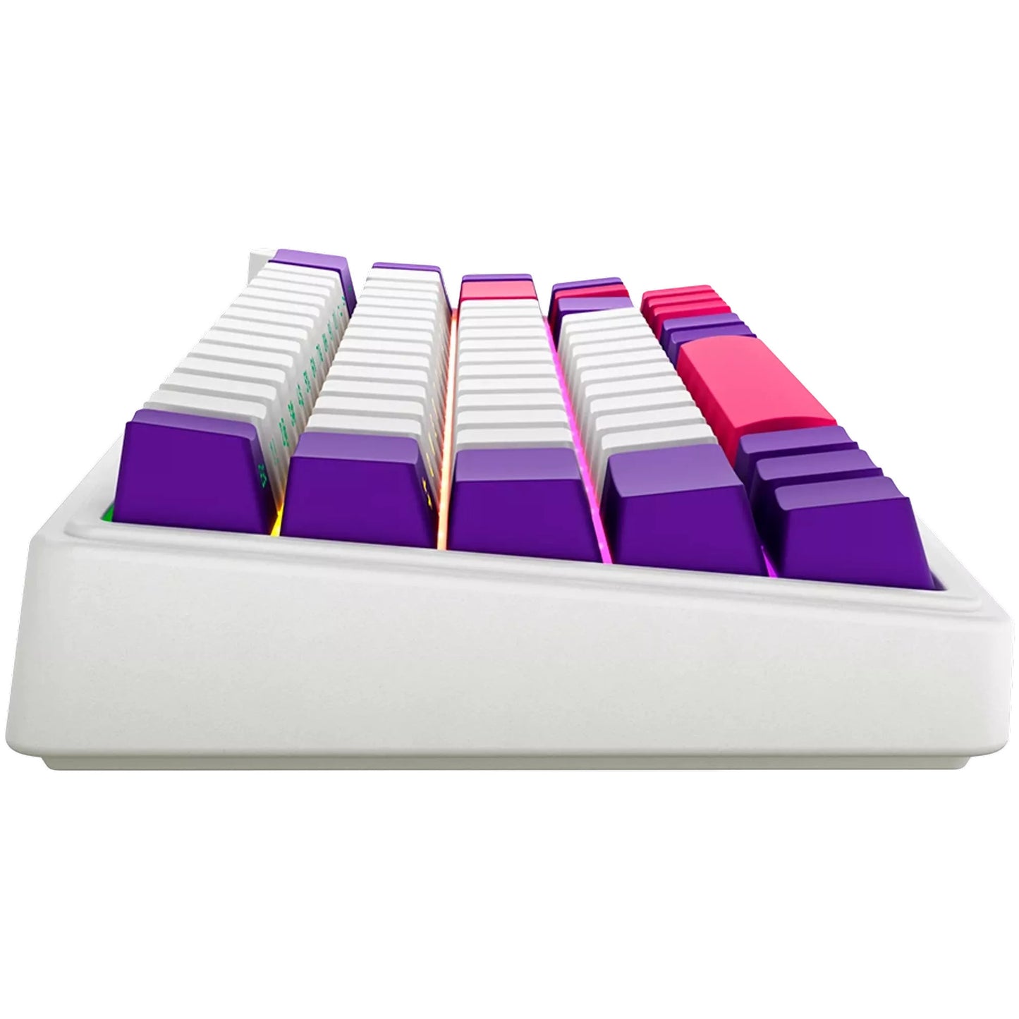 Lorgar kbp70mw, gaming toetsenbord (wit, us lay-out, logar toxic purple, 65%, rgb, hot-swappable, pbt double-shot, bluetooth 2.4ghz usb)