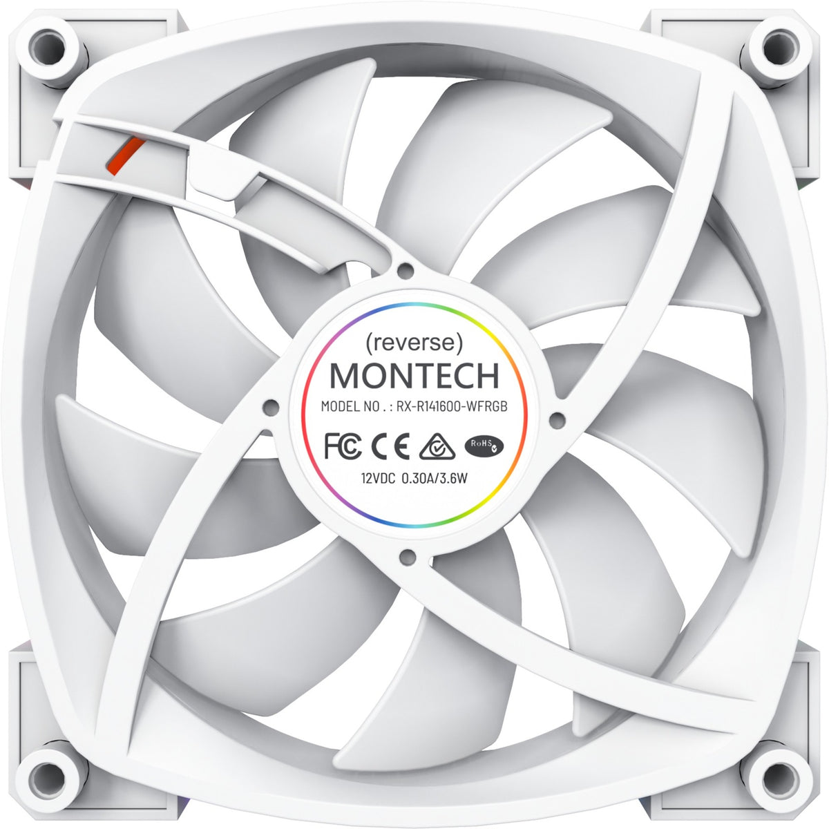 Montech rx140 pwm rgb case fan (wit, 140 x 25 x 140 mm, 3-pin argb)