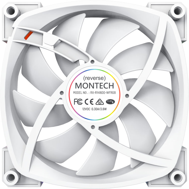 Montech rx140 pwm rgb case fan (wit, 140 x 25 x 140 mm, 3-pin argb)