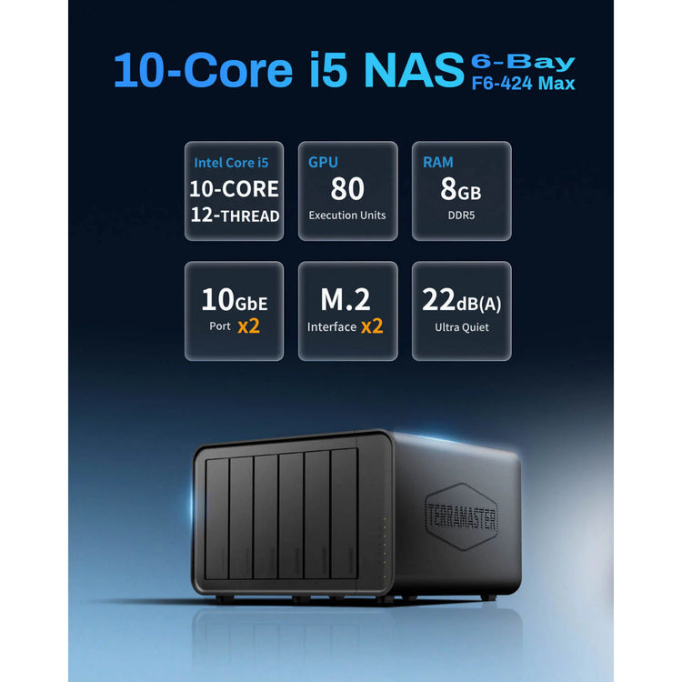 Terramaster f6-424 max nas (zwart, 2x 10gbe, usb, hdmi)