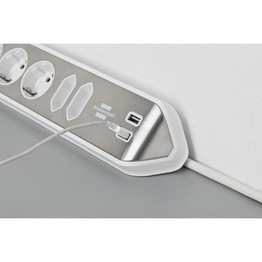 Brennenstuhl estilo hoekstopcontact 4-voudig met usb-oplaadfunctie stekkerdoos (wit roestvrij staal)
