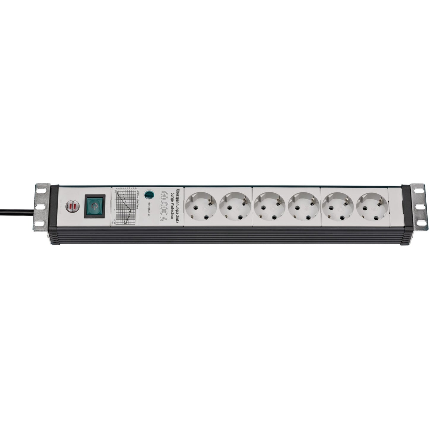 Brennenstuhl premium-line 60.000a stekkerdoos met overspanningsbeveiliging 6-voudig zwart lichtgrijs 3m h05vv-f 3g1,5 19 formaat