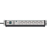 Brennenstuhl premium-line 60.000a stekkerdoos met overspanningsbeveiliging 6-voudig zwart lichtgrijs 3m h05vv-f 3g1,5 19 formaat - afbeelding 1