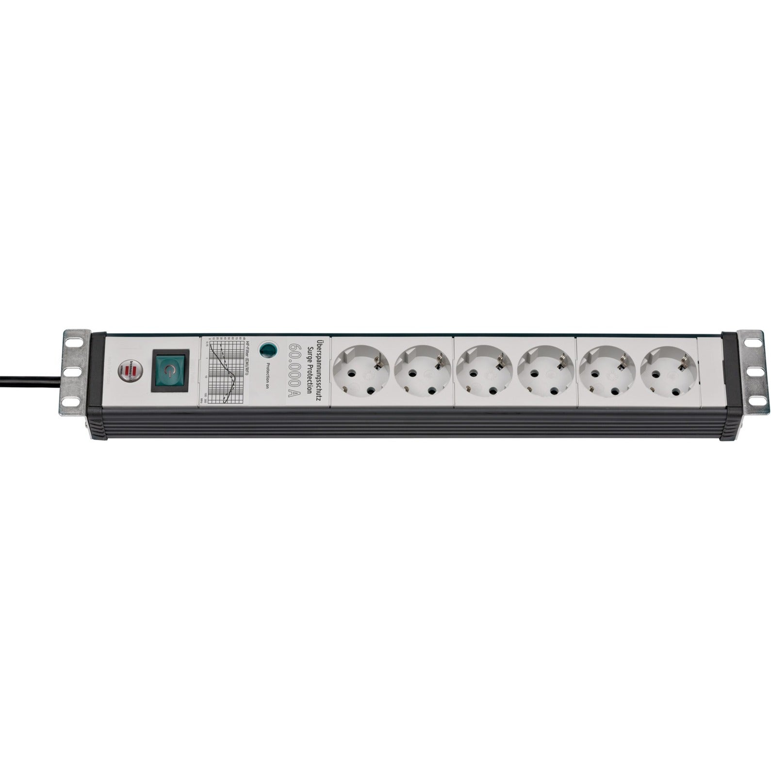 Brennenstuhl premium-line 60.000a stekkerdoos met overspanningsbeveiliging 6-voudig zwart lichtgrijs 3m h05vv-f 3g1,5 19 formaat