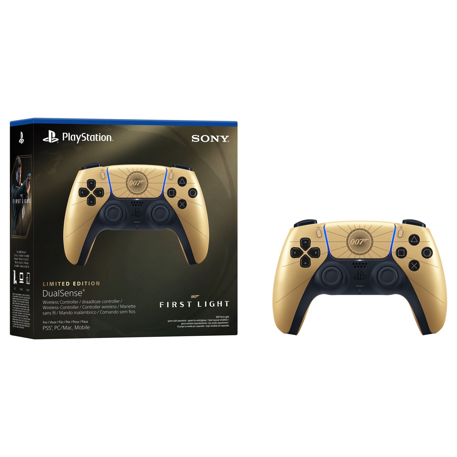 Sony interactive entertainment dualsense draadloze controller – 007 first light limited edition (goud zwart, voor playstation 5)