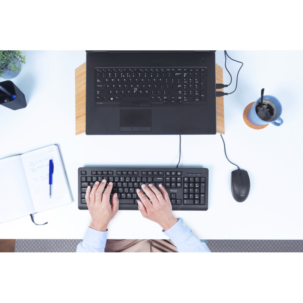 Trust primo keyboard mouse set desktopset (zwart, us lay-out (qwerty), membraan, 100%)
