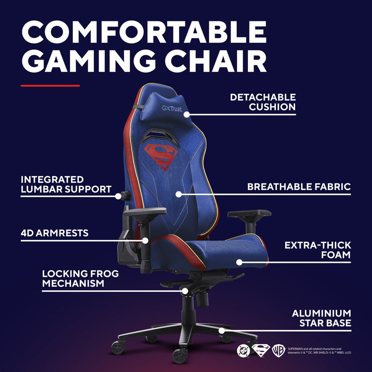 Trust gxt 721sm ruya pro superman gaming stoel (blauw rood)