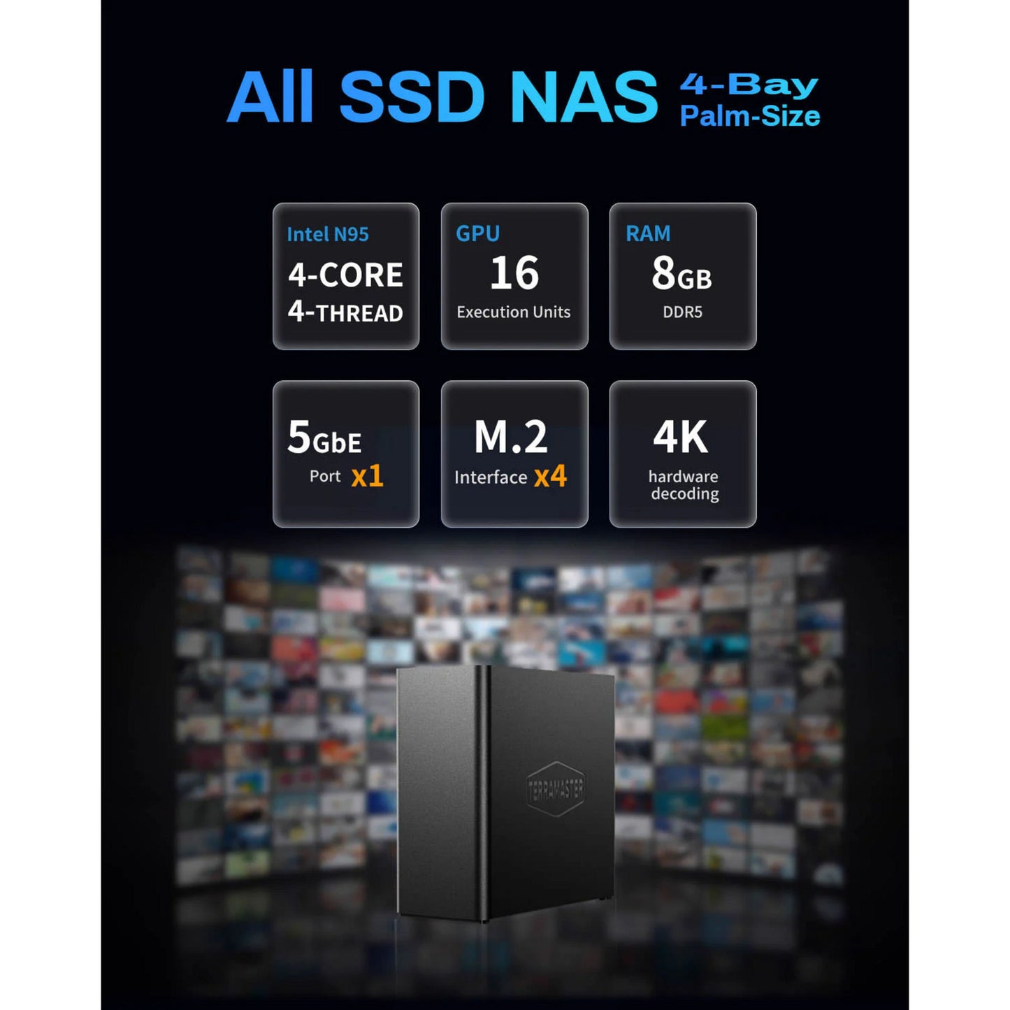 Terramaster f4 ssd nas (zwart, 1x 5gbe, hdmi, usb)