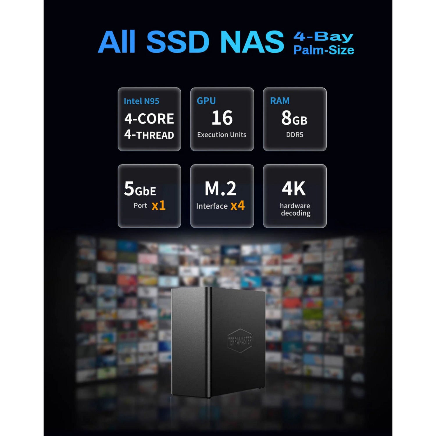 Terramaster f4 ssd nas (zwart, 1x 5gbe, hdmi, usb)
