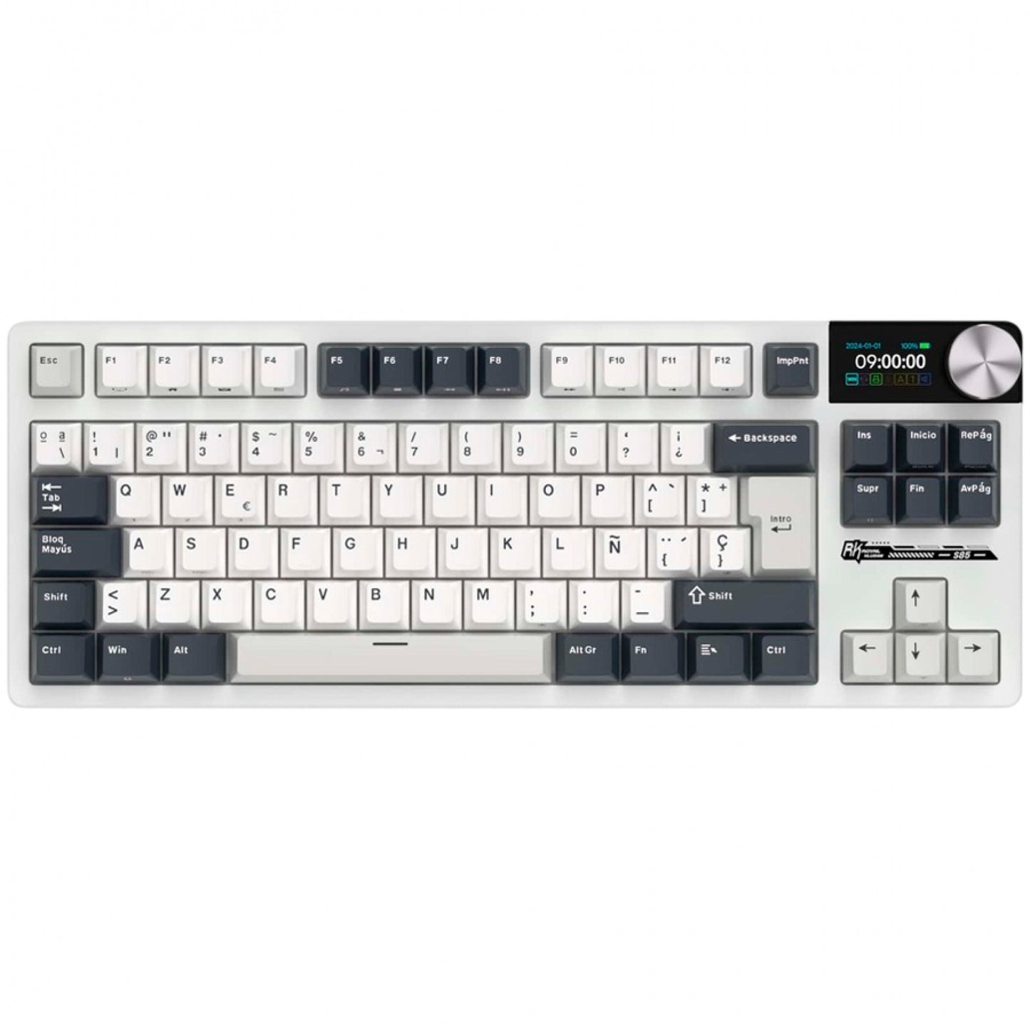 Royal kludge s85 tkl draadloos gaming toetsenbord (us lay-out, white night, cloud switch, 80%, rgb, hot swap, 2.4 ghz usb-c bluetooth)